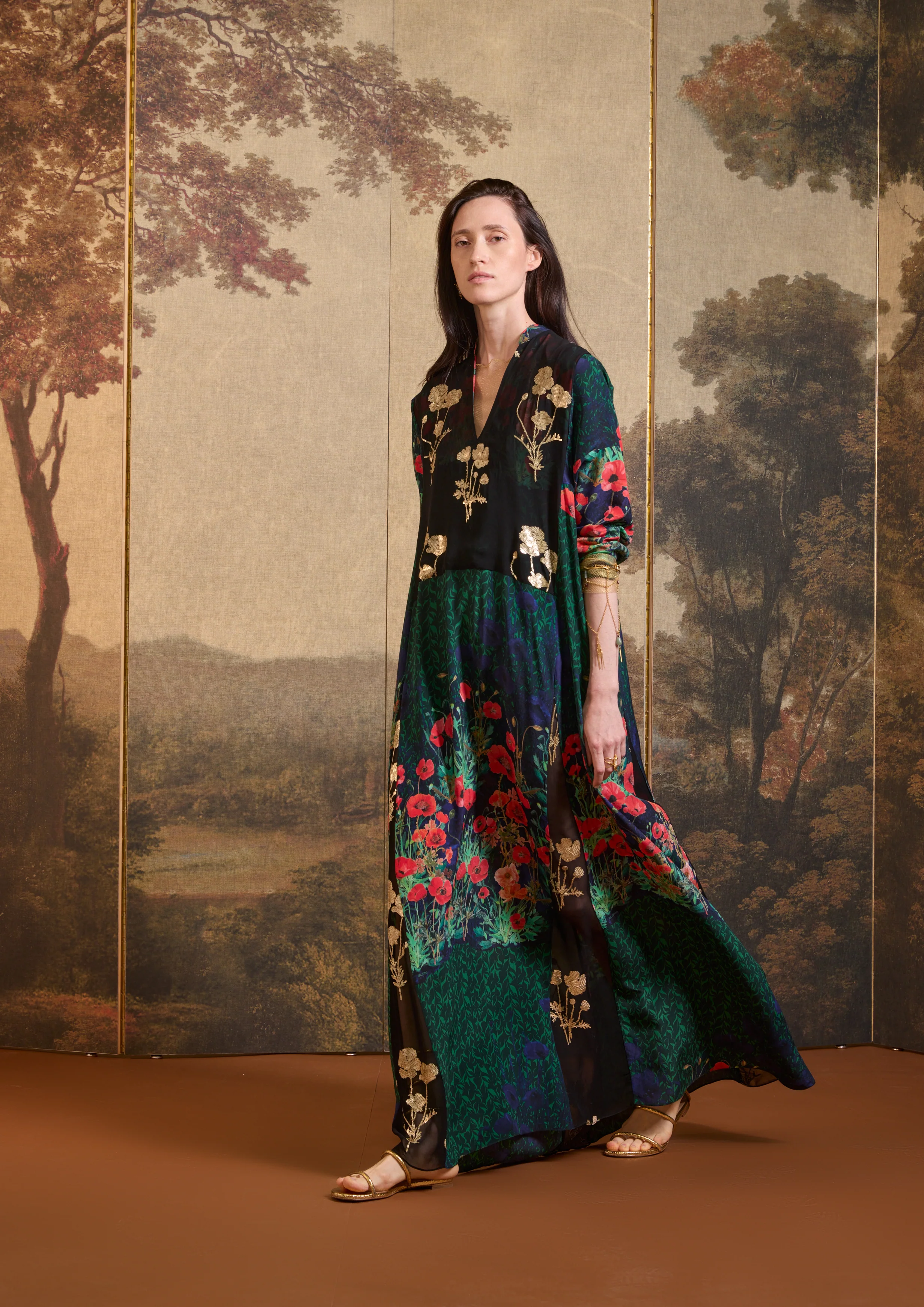 SS26-V008 Vestido kaftán largo estampado "Campo de amapolas" - Image 4